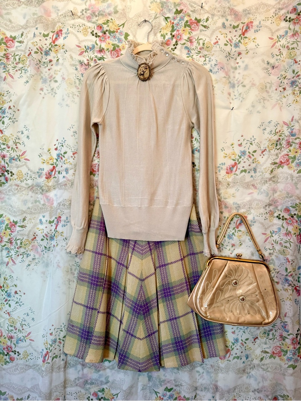 Vintage 1950s Plaid Pleated Midi Skirt Small - Picture 5 of 14